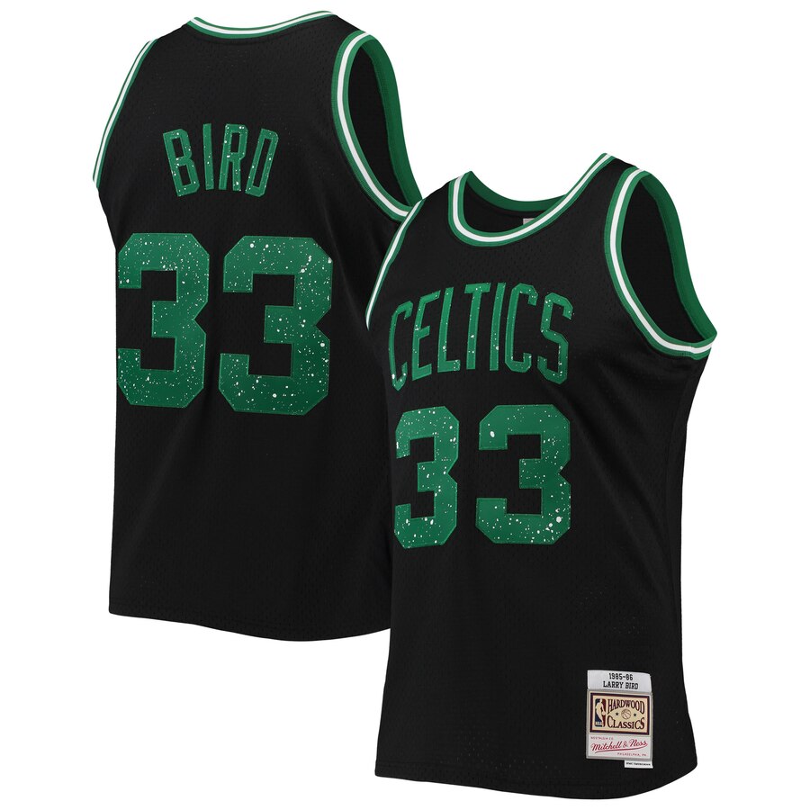 Men's Boston Celtics Larry Bird #33 Rings Collection Mitchell & Ness Black Swingman Jersey 2401VTBQ